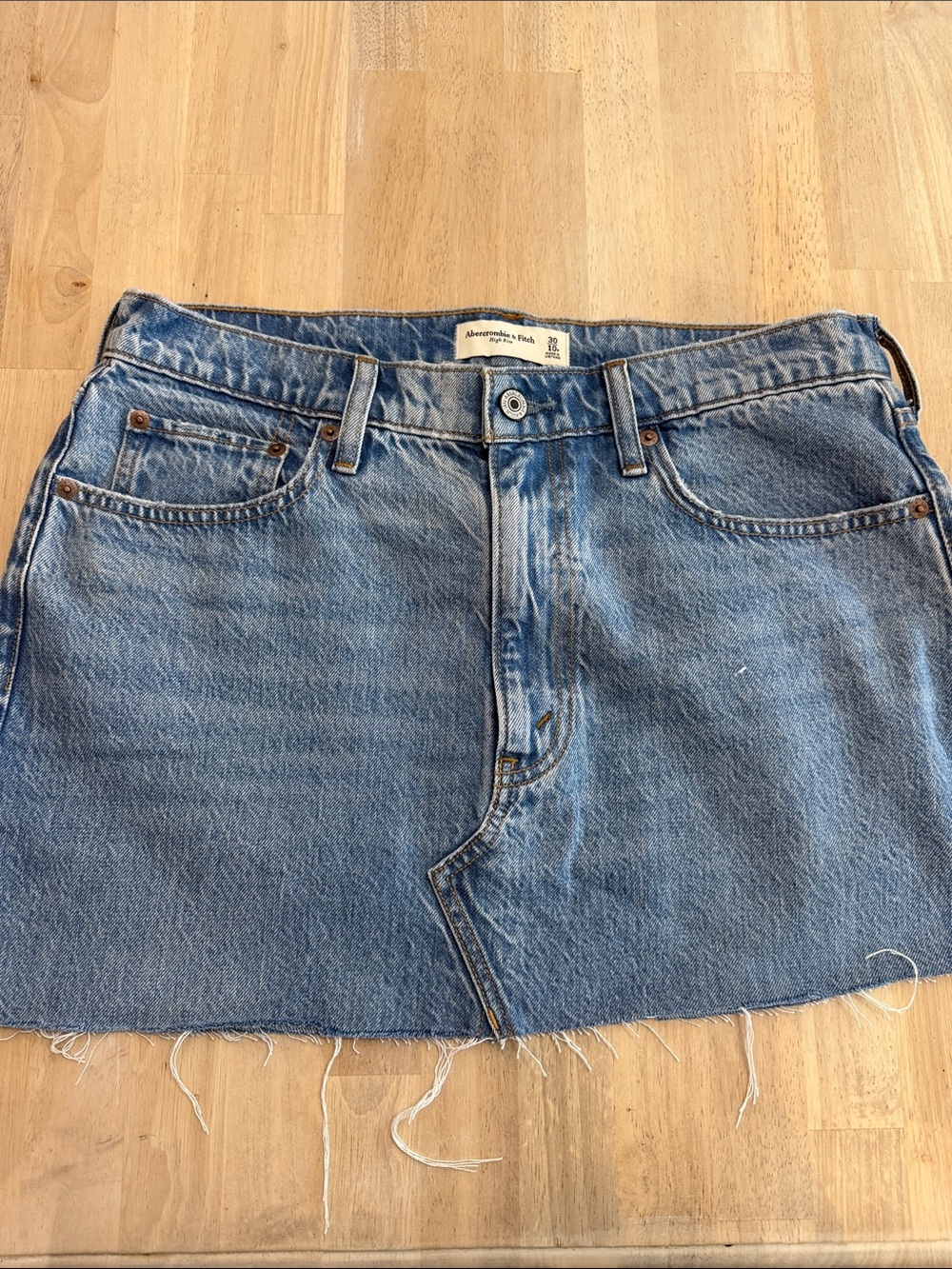 Abercrombie & Fitch Medium Blue Denim Raw-Hem Mini Skirt